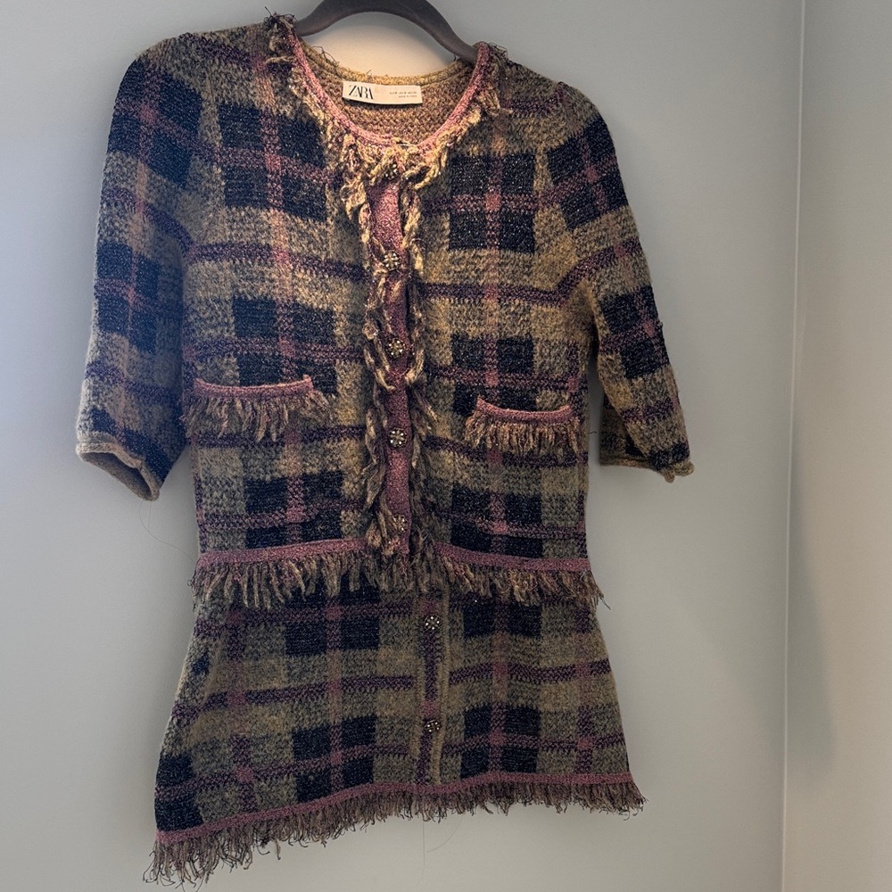 Zara Multicolor Fringe Cardigan and skirt set